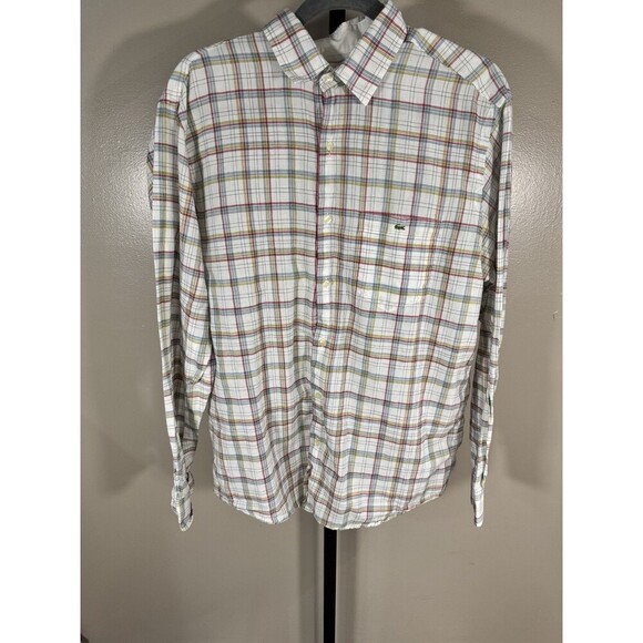 Lacoste Shirt Adult Large 42 White Button Up Long Sleeve Crocodile Mens - Picture 1 of 7